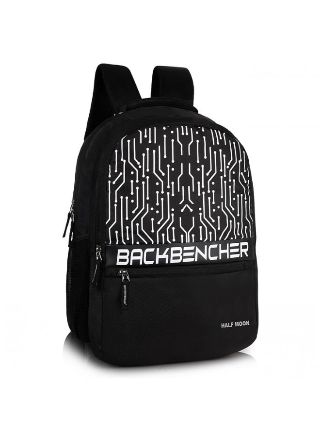هاف مون Half Moon Backbencher Unisex School Bag/ 15.6 inch 4 Compartment Laptop/College Bagpack/Office Back Packed for Unisex | School Bags for Boys Girls with Small Pockets & Laptop Compartment (Tech Black) - Image 1