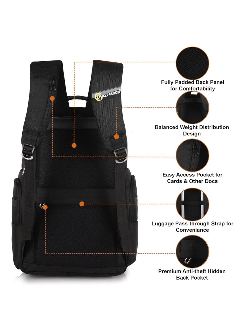 هاف مون Half Moon Backbencher Unisex School Bag/ 15.6 inch 4 Compartment Laptop/College Bagpack/Office Back Packed for Unisex | School Bags for Boys Girls with Small Pockets & Laptop Compartment (Tech Black) - Image 3