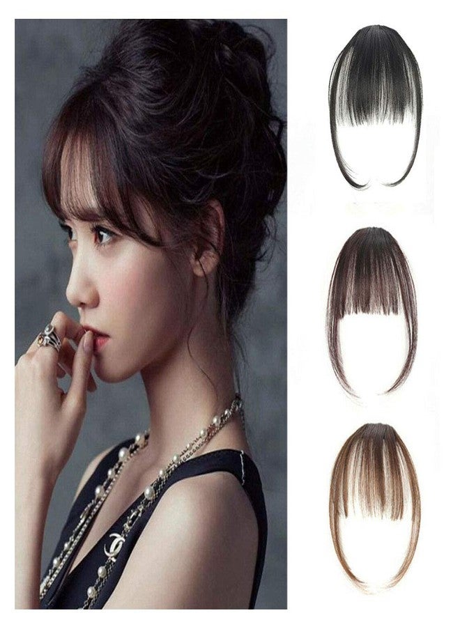 Wixine 1Pcs Light Brown Thin Neat Air Bangs Remy Human Hair Extensions Clip in on Fringe Front Hairpiece - Image 2