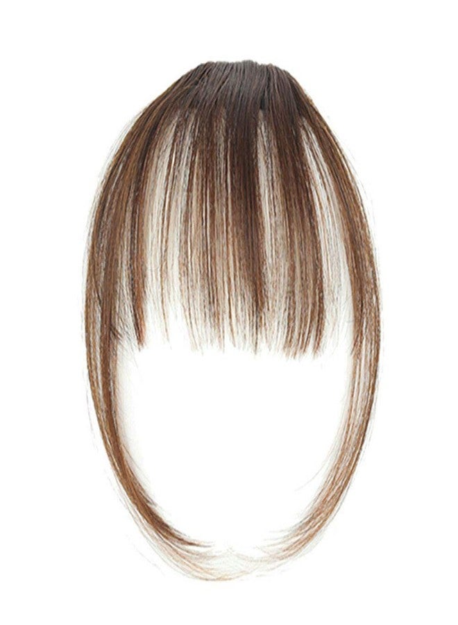 Wixine 1Pcs Light Brown Thin Neat Air Bangs Remy Human Hair Extensions Clip in on Fringe Front Hairpiece - Image 3