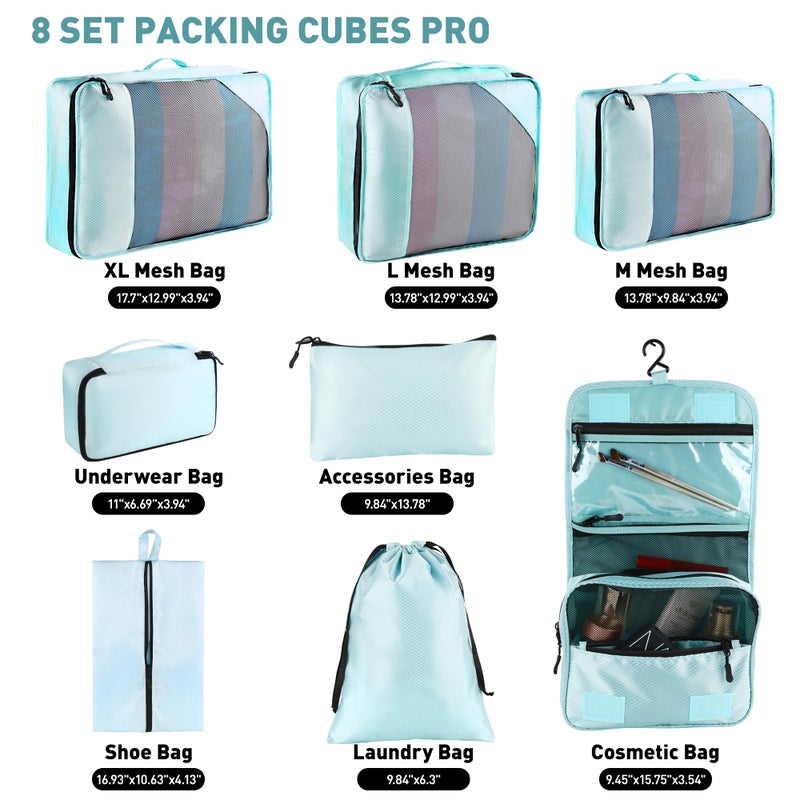Toncoke 8-Piece Packing Cubes for Travel, 2026 Upgraded Durable Zippers & Reinforced Mesh, Complete Luggage Organizer Set with Shoe/Toiletry/Laundry Bags, 4 Sizes for Suitcase, Men Women, Lake Blue - Image 2