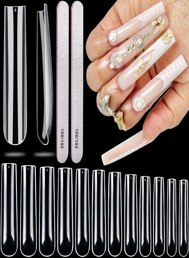 AITRAI 504pcs 3XL Square Nail Tips, AITRAI Extra Long Full Cover Nail Tips for Acrylic Nails Professional, No C Curve Acrylic Clear Nail Tips with 2pcs Files for Nail Salon Home, 12 Sizes - Image 1