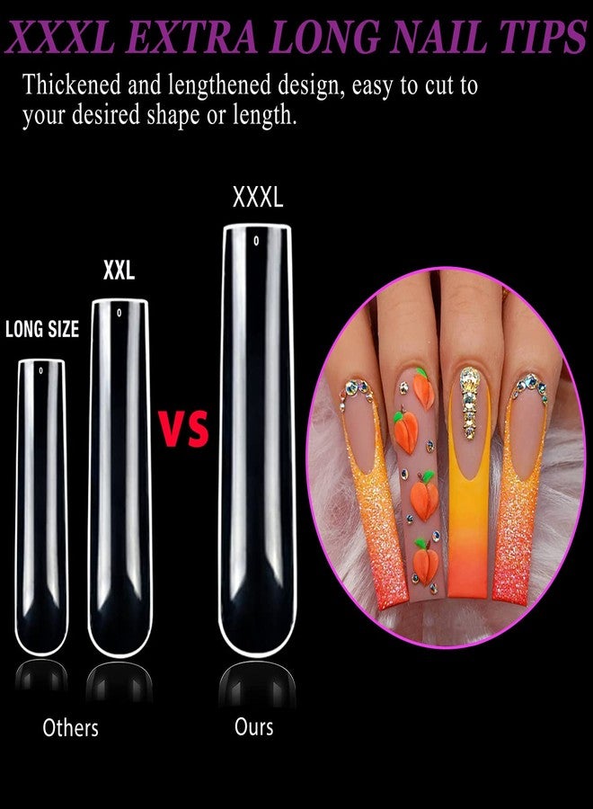 AITRAI 504pcs 3XL Square Nail Tips, AITRAI Extra Long Full Cover Nail Tips for Acrylic Nails Professional, No C Curve Acrylic Clear Nail Tips with 2pcs Files for Nail Salon Home, 12 Sizes - Image 3