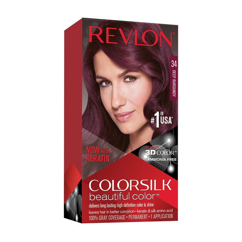Revlon Permanent Hair Color Permanent Hair Dye Colorsilk with 100 Gray Coverage AmmoniaFree Keratin and Amino Acids 34 Deep Burgundy 44 Oz Pack of 1