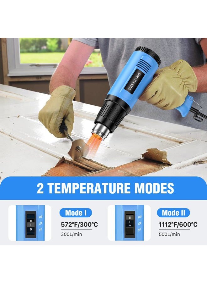 SEEKONE Heat Gun, 1800W Heavy Duty Hot Air Gun Kit Dual-temperature Setting 572℉&1112℉, Hot Heat Gun with Overheat Protection, 4 Nozzles Included, for Shrinking PVC, Stripping Paint, Crafts (5.2ft) - Image 3