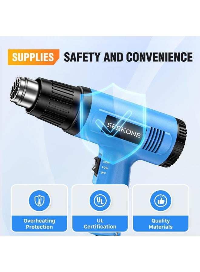 SEEKONE Heat Gun, 1800W Heavy Duty Hot Air Gun Kit Dual-temperature Setting 572℉&1112℉, Hot Heat Gun with Overheat Protection, 4 Nozzles Included, for Shrinking PVC, Stripping Paint, Crafts (5.2ft) - Image 4