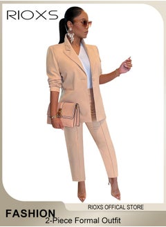 RIOXS Women 2-Piece Formal Outfit with a Blazer and a Pair of Pants,Ladies Slim Fit Blazer with One Button, Solid Business Suit Set with Elegant Chic Style,Suitable for All Occasions  - Image 1