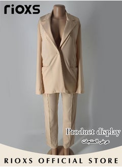 RIOXS Women 2-Piece Formal Outfit with a Blazer and a Pair of Pants,Ladies Slim Fit Blazer with One Button, Solid Business Suit Set with Elegant Chic Style,Suitable for All Occasions  - Image 3