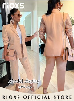 RIOXS Women 2-Piece Formal Outfit with a Blazer and a Pair of Pants,Ladies Slim Fit Blazer with One Button, Solid Business Suit Set with Elegant Chic Style,Suitable for All Occasions  - Image 5