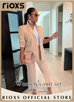 RIOXS Women 2-Piece Formal Outfit with a Blazer and a Pair of Pants,Ladies Slim Fit Blazer with One Button, Solid Business Suit Set with Elegant Chic Style,Suitable for All Occasions  - Image 2