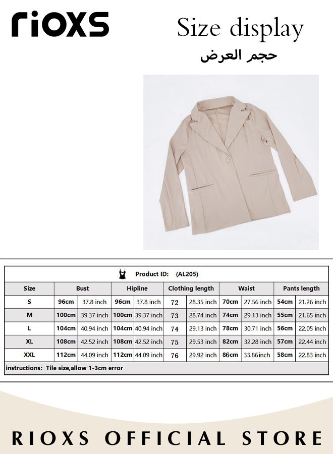 RIOXS 2-Piece Women's Suit Set, Formal Soild Blazer and Work Pants, Ladies Casual One Button Blazer with Pockets, Elegant Chic Style Business Suit Set, Casual Street Style Business Attire, Office Workwear for Everyday Commute - Image 5