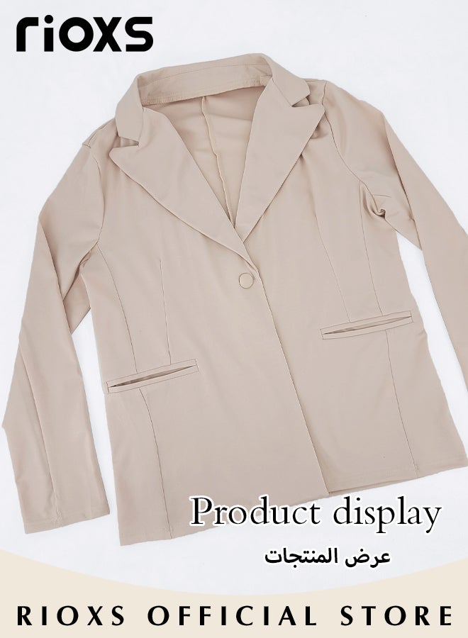 RIOXS 2-Piece Women's Suit Set, Formal Soild Blazer and Work Pants, Ladies Casual One Button Blazer with Pockets, Elegant Chic Style Business Suit Set, Casual Street Style Business Attire, Office Workwear for Everyday Commute - Image 4