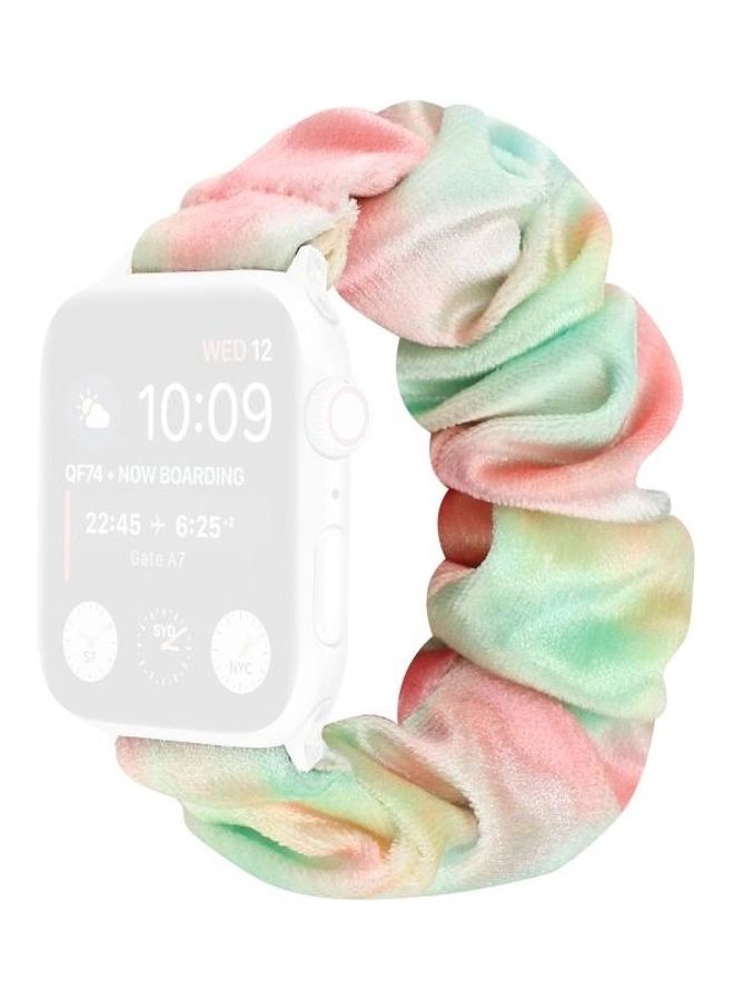 NIBEMINENT Flannel Hair Ring Replacement Watchband For Apple Watch Series 7 45mm/6 & SE 5 4 44mm/3 2 1 42mm Multicolour - Image 1
