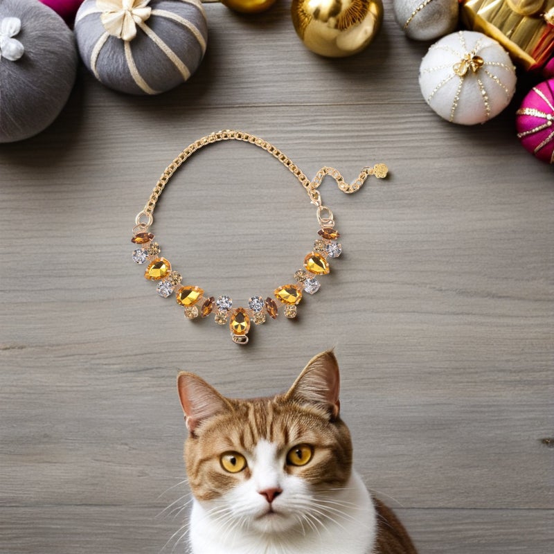 Rhinestones Pet Necklace: Fashionable Cat Dog Necklace For Social Events Gatherings- Pet Neck Jewelry Adjustable Collar For Decor - Image 4
