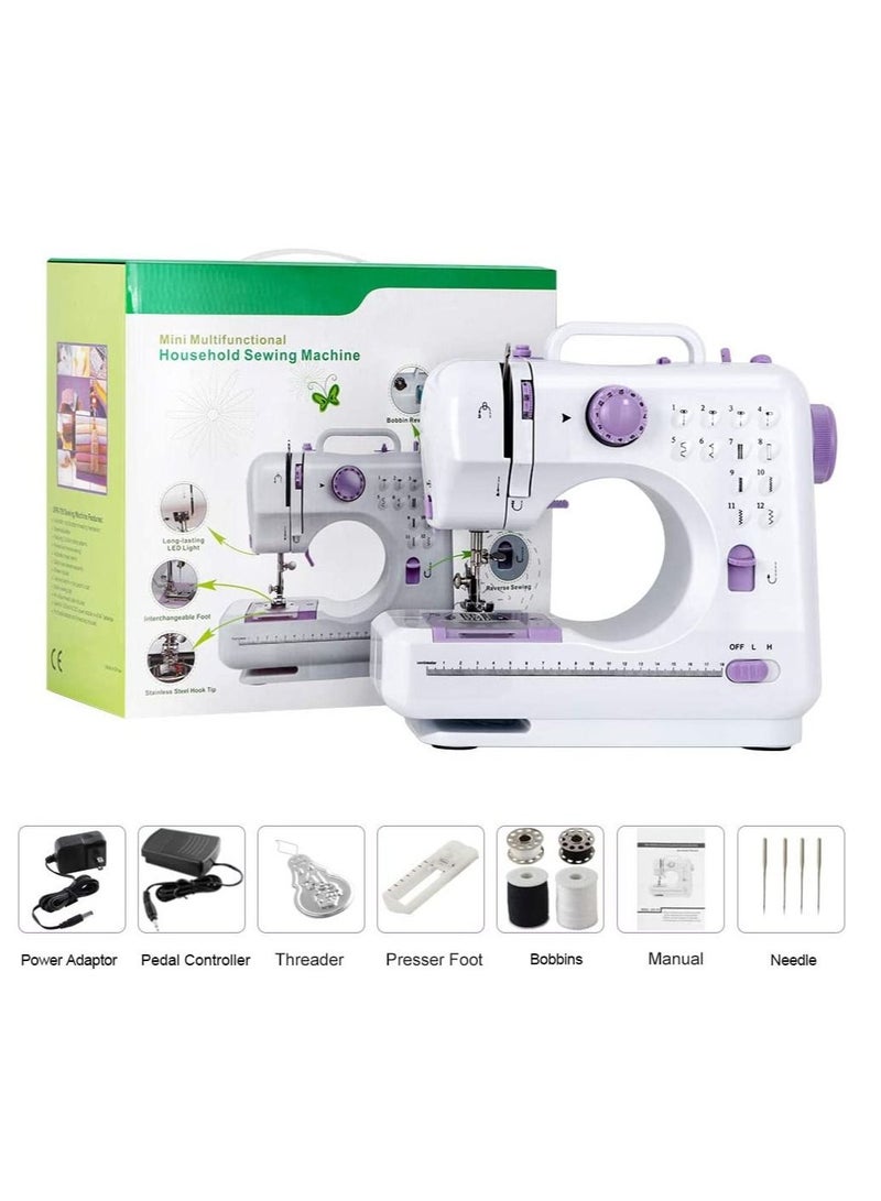 DubaiGallery آلة خياطة منزلية بـ 12 غرزة، حجم صغير محمولة مع دواسة قدم بسرعتين وخيطين مزدوجين - Image 4