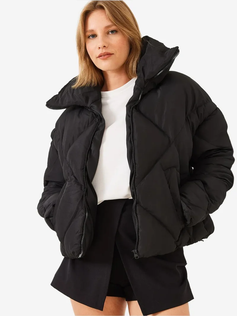 Bianco Lucci Black LUCCI Oversized Puffer Coat for Women | Best Price UAE