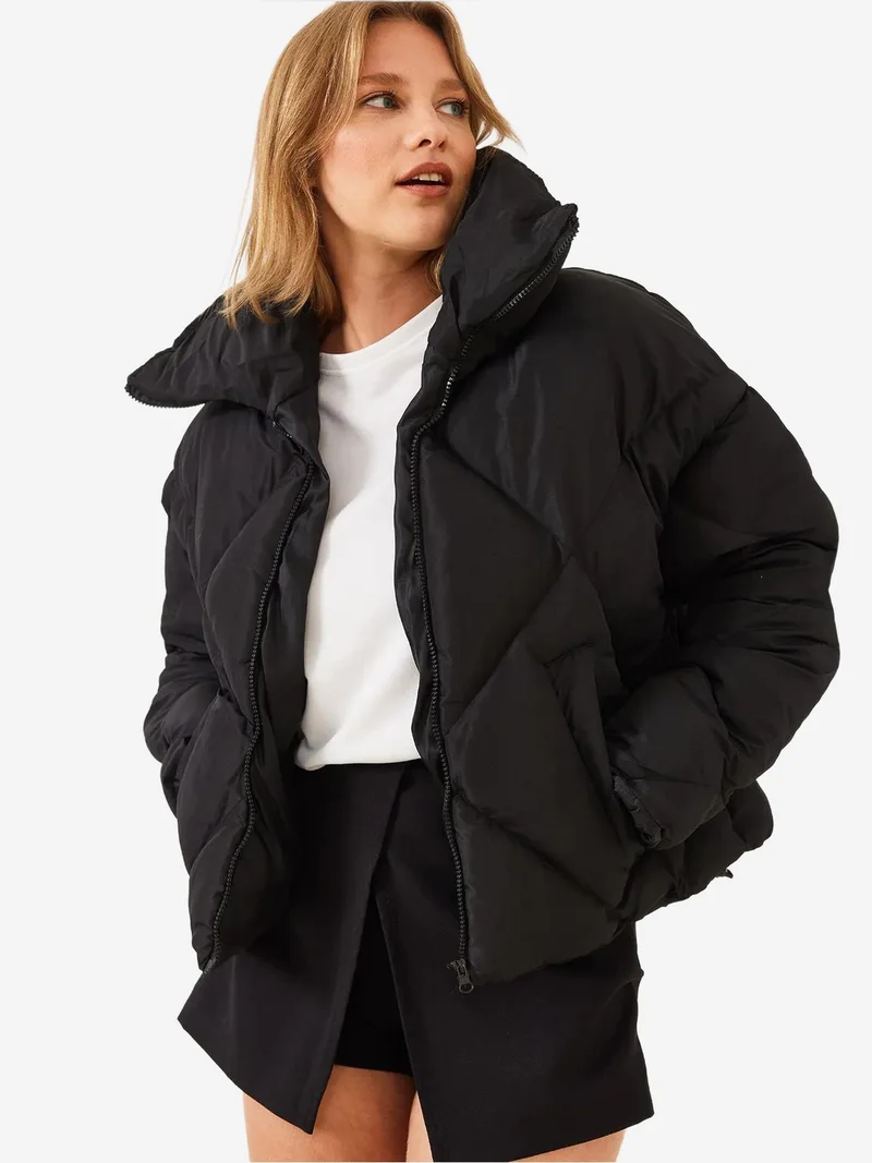 Bianco Lucci Black LUCCI Oversized Puffer Coat for Women | Best Price UAE