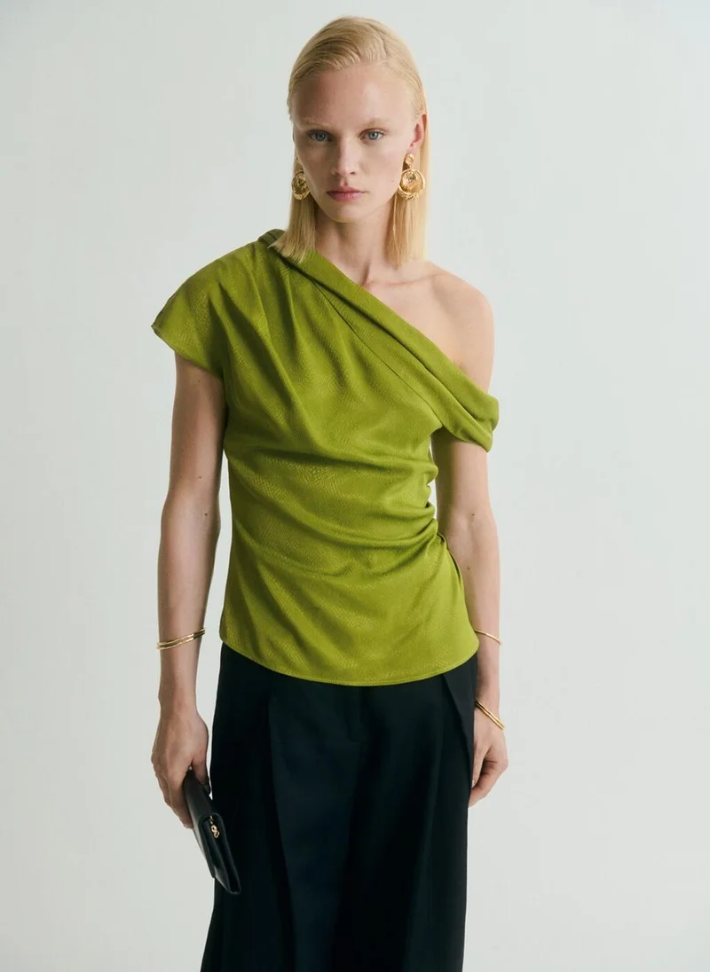 مانجو Grass Satin Asymmetrical Neck Blouse