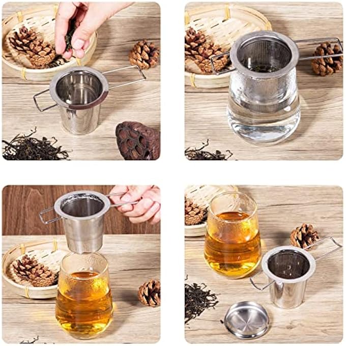 U-HOOME Tea Steeper Extra Fine Tea Infusers For Loose Tea 188 Stainless Steel Tea Strainers Foldable Handle Tea Diffuser With Lid Loose Leaf Tea Infusers Suitable For Cups Mugs Teapots 1Pcs - Image 5