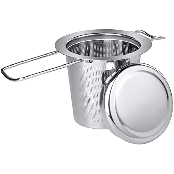 U-HOOME Tea Steeper Extra Fine Tea Infusers For Loose Tea 188 Stainless Steel Tea Strainers Foldable Handle Tea Diffuser With Lid Loose Leaf Tea Infusers Suitable For Cups Mugs Teapots 1Pcs - Image 1