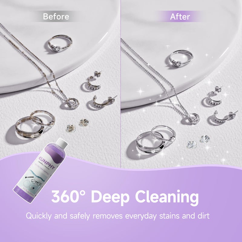 kunphy Upgraded Jewelry Cleaner, New Plant Formula for All Ultrasonic Cleaners, Enhanced Cleaning Effect, Multi-Purpose Glasses cleaner for Silver, Gold, Rings, Diamond and Eyeglass(8.5 oz, 250 ml) - Image 5
