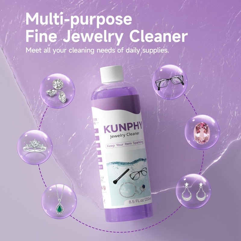 kunphy Upgraded Jewelry Cleaner, New Plant Formula for All Ultrasonic Cleaners, Enhanced Cleaning Effect, Multi-Purpose Glasses cleaner for Silver, Gold, Rings, Diamond and Eyeglass(8.5 oz, 250 ml) - Image 3