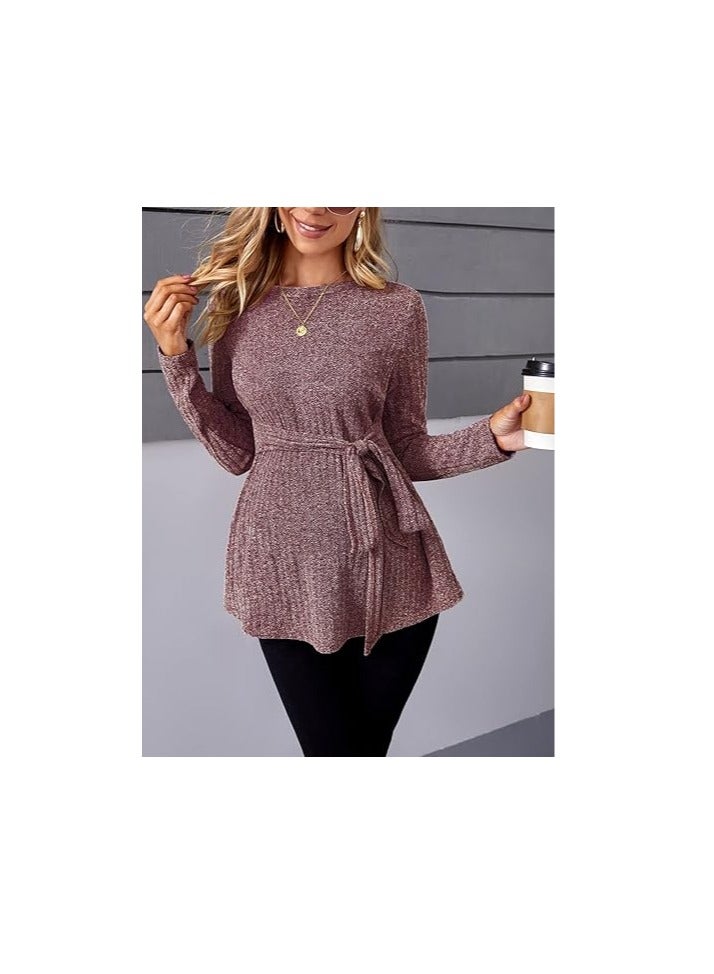 Women's Maternity Shirts Casual Long Sleeve Tie Front Ribbed Knit Pregnancy Tee Top  - Image 4