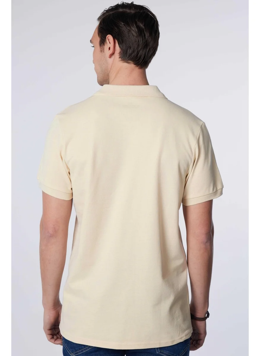 تودورس Men's Slim Fit Narrow Cut Cotton Plain Pique Ecru Polo Collar T-Shirt
