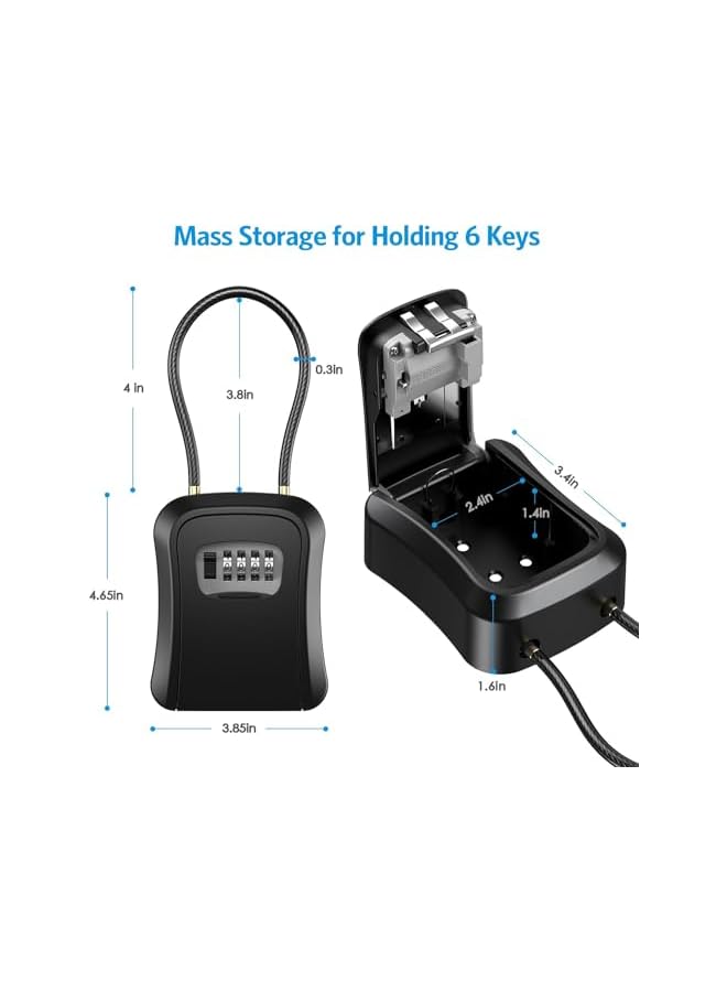 PROMASS PROMASS Key Lock Box, Safe Lock Box for Keys with Removable Shackle, 4-Digit Combination Lock Box Waterproof, 5 Key Capacity Security Key Storage for Home, Warehouse, Indoor & Outdoor (Black)  - Image 3