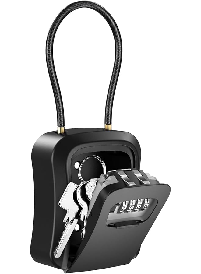 PROMASS PROMASS Key Lock Box, Safe Lock Box for Keys with Removable Shackle, 4-Digit Combination Lock Box Waterproof, 5 Key Capacity Security Key Storage for Home, Warehouse, Indoor & Outdoor (Black)  - Image 1