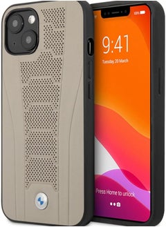 BMW BMW Real Leather Hard Case Seat Pattern Tone On Tone Perforations Debossed Lines For iPhone 13 (6.1") - Beige  - Image 1