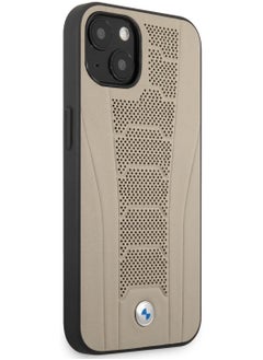 BMW BMW Real Leather Hard Case Seat Pattern Tone On Tone Perforations Debossed Lines For iPhone 13 (6.1") - Beige  - Image 3