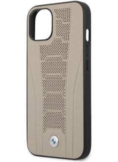 BMW BMW Real Leather Hard Case Seat Pattern Tone On Tone Perforations Debossed Lines For iPhone 13 (6.1") - Beige  - Image 2