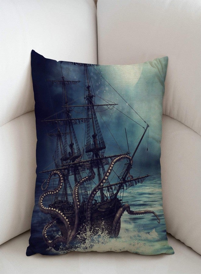 Swono Pirate Ship Octopus Throw Pillow Cover Cushion Case for Home Decor Sofa Couch 18" x 18" Inch Cotton Linen Farmhouse Decorations - Image 2