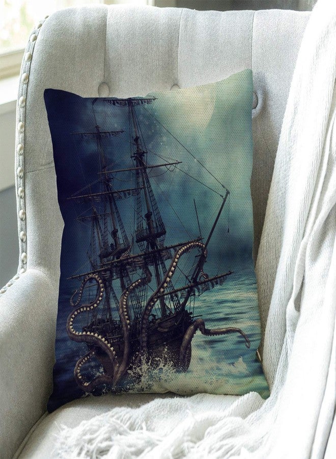 Swono Pirate Ship Octopus Throw Pillow Cover Cushion Case for Home Decor Sofa Couch 18" x 18" Inch Cotton Linen Farmhouse Decorations - Image 3