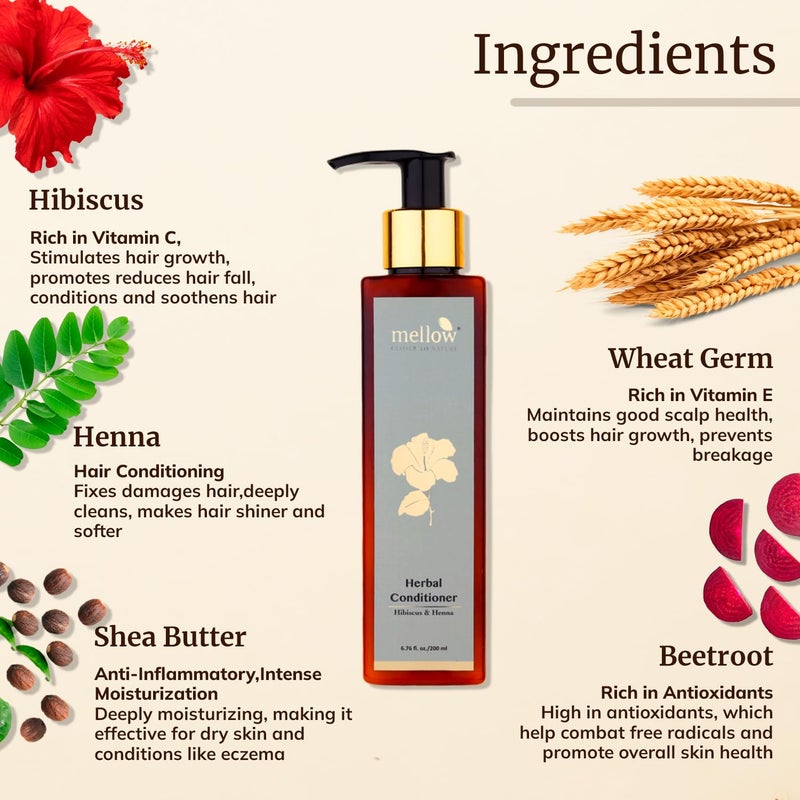 Mellow Herbals Hibiscus Conditioner 200 ml for smooth shiny hair Helps In Improving Hair strength Deep Conditioning helps in reducing hair fall for all hair type - Image 3
