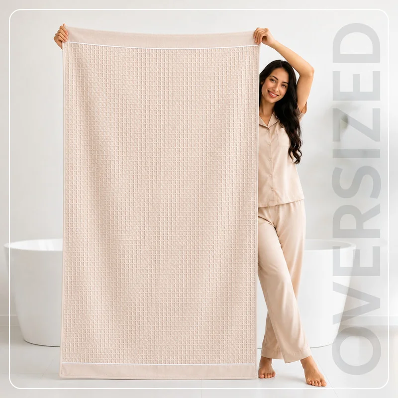 Donetella WAFFLE - 1pcs Bath Sheet (1 Piece, 90x180 cm) – Microfiber 310 GSM Waffle Weave Ultra Soft & Highly Absorbent Quick Dry Large Bath Sheet, Lightweight Solid Bath Sheet for Bathroom, Gym, Spa & Travel.  | Best Price UAE