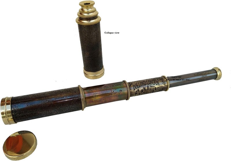 12" Handheld Brass Telescope with engrave Imprints. Pirate Collection - Image 1