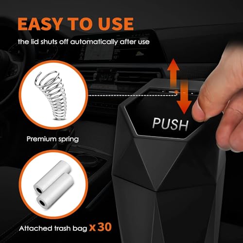 HOTOR Car Trash Can with Lid - 2 Pack, Car Accessories for Interior, Leakproof Vehicle Garbage Can with 30 Attached Trash Bags, Multipurpose Organizers and Storage for Home, Office, Black - Image 2