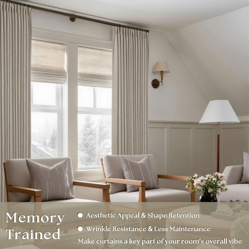 TWODRAPES Flax Linen Curtains Pinch Pleated 84 Inch Length 2 Panels for Living Room Bedroom Burlywood Birch Semi Sheer Rustic Farmhouse Back Tab Pinch Pleat Hooks Rings Window Curtain 84 Inches Long Taupe - Image 2