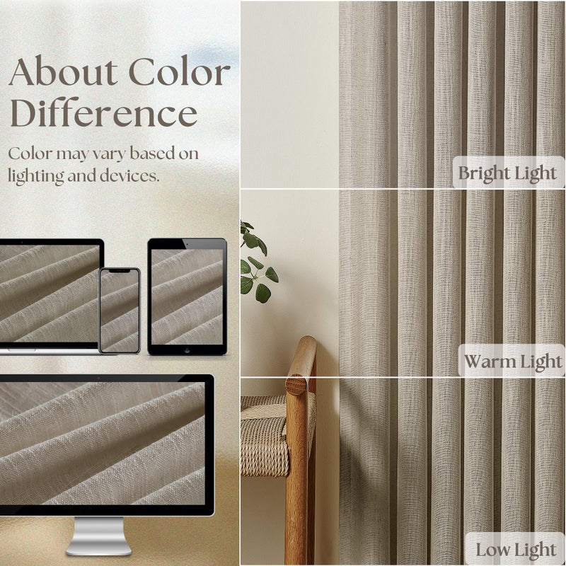 TWODRAPES Flax Linen Curtains Pinch Pleated 84 Inch Length 2 Panels for Living Room Bedroom Burlywood Birch Semi Sheer Rustic Farmhouse Back Tab Pinch Pleat Hooks Rings Window Curtain 84 Inches Long Taupe - Image 4