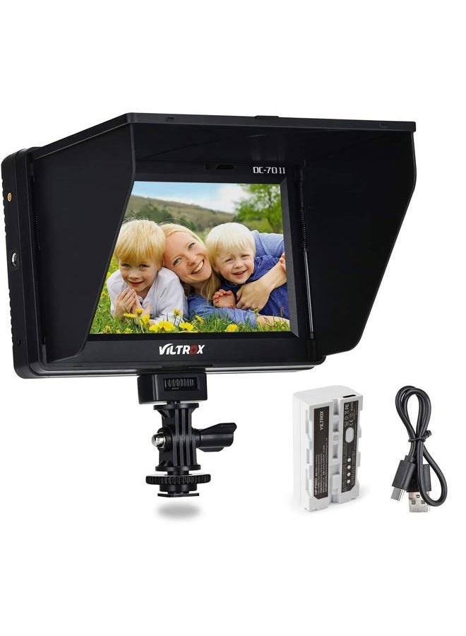 VILTROX 7 inch 4K HDMI Field Monitor Kit, VILTROX DC-70 II on Camera Monitor with HDMI Output, Peaking Focus Assist Video Monitor with Sunshade Hood/Battery - Image 1