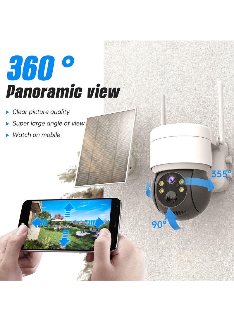 Outdoor Solar Wireless Security Camera, Weatherproof HD WiFi Security Camera APP Remote View Panoramic View for Outdoor