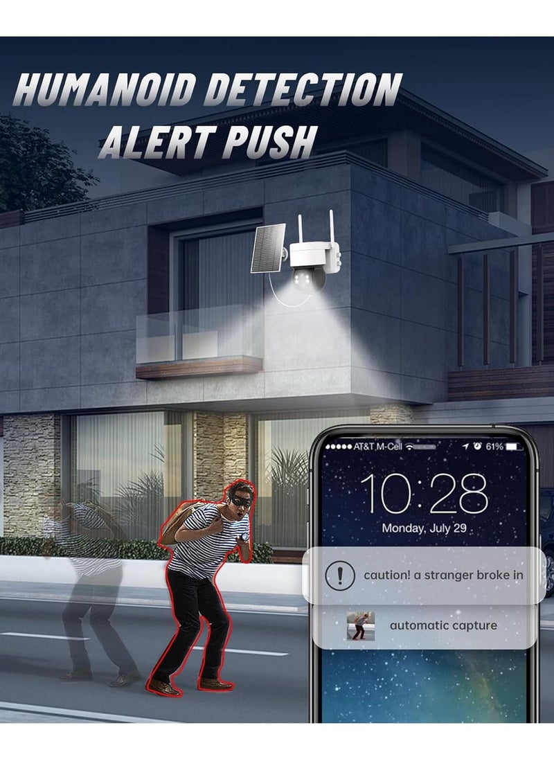 Outdoor Solar Wireless Security Camera, Weatherproof HD WiFi Security Camera APP Remote View Panoramic View for Outdoor