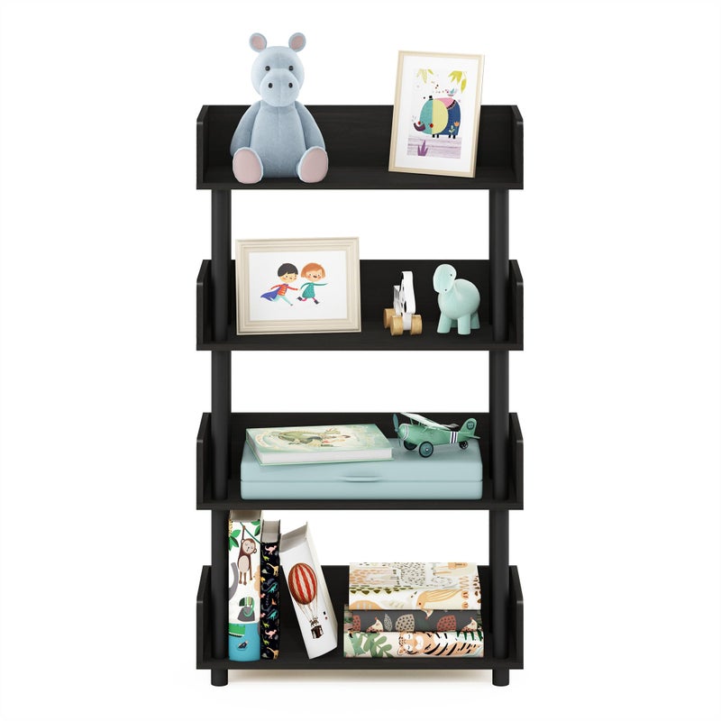 Furinno TURN-N-TUBE 4-Tier Display Shelf, Storage Shelves, Book Shelf, Open Shelves with Rounded Corner Top Edges, for Organization and Storage, Living Room, Home Office, Espresso - Image 2