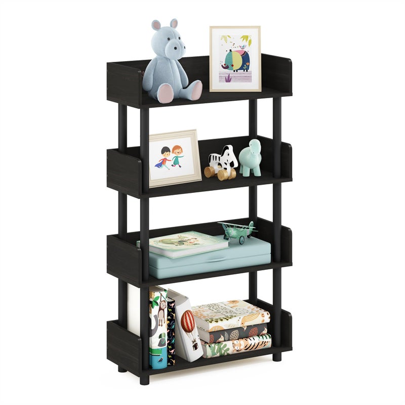 Furinno TURN-N-TUBE 4-Tier Display Shelf, Storage Shelves, Book Shelf, Open Shelves with Rounded Corner Top Edges, for Organization and Storage, Living Room, Home Office, Espresso - Image 1