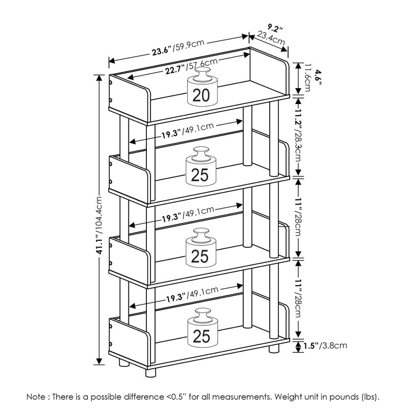 Furinno TURN-N-TUBE 4-Tier Display Shelf, Storage Shelves, Book Shelf, Open Shelves with Rounded Corner Top Edges, for Organization and Storage, Living Room, Home Office, Espresso - Image 5
