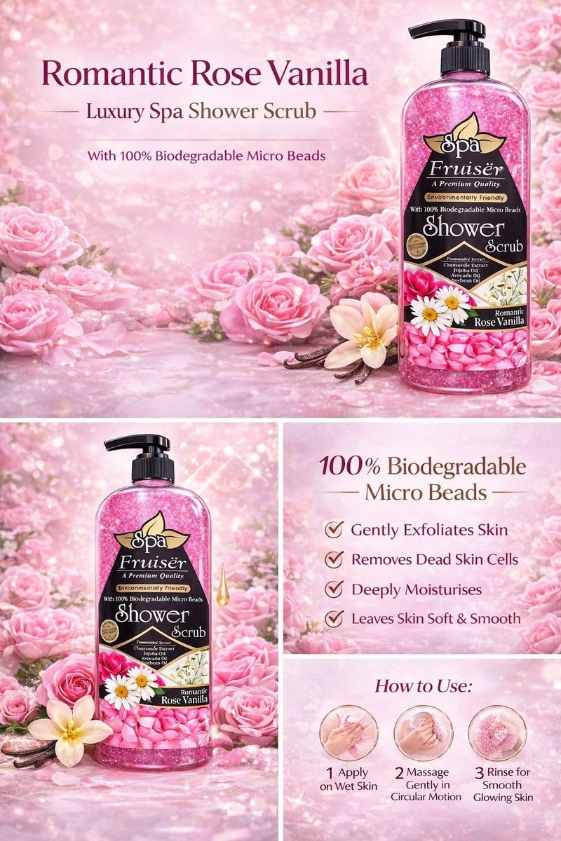 Fruiser Shower Scrub, Rose Vanilla, 730 ml - Image 3