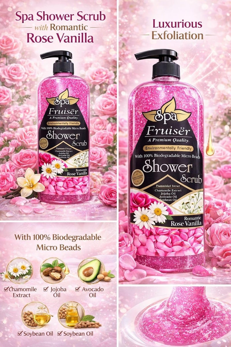 Fruiser Shower Scrub, Rose Vanilla, 730 ml - Image 4