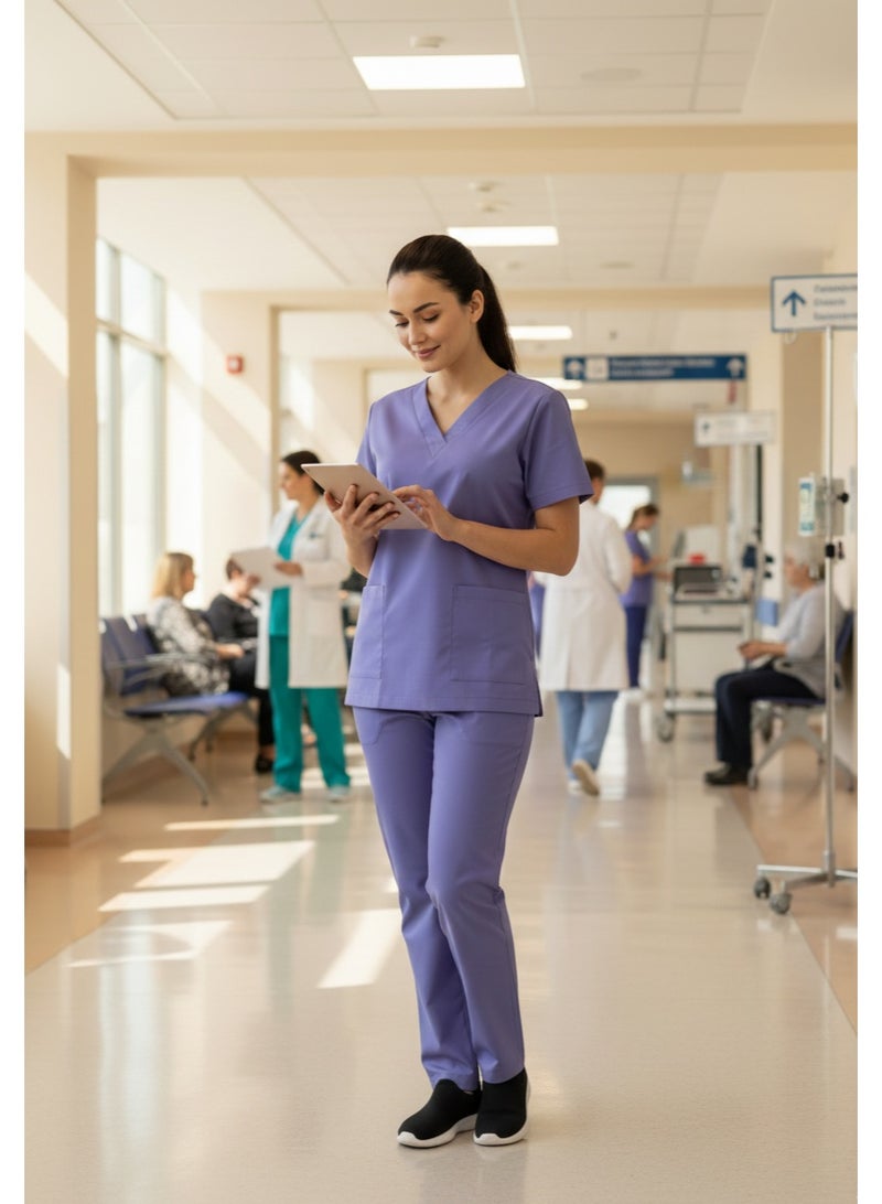 Rannah's Uniform Scrubs Medical Uniform Unisex Top and Pants Light Purple Nurse Suit Set - Image 4